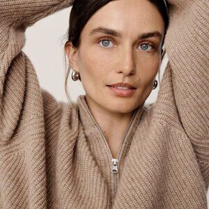 Jenni Kayne Taupe Zip-Knit Wool Sweater